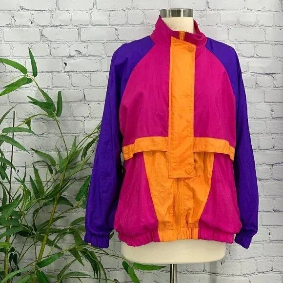 Bill Blass Petites Multicolor Vintage Windbreaker - Picture 1 of 6